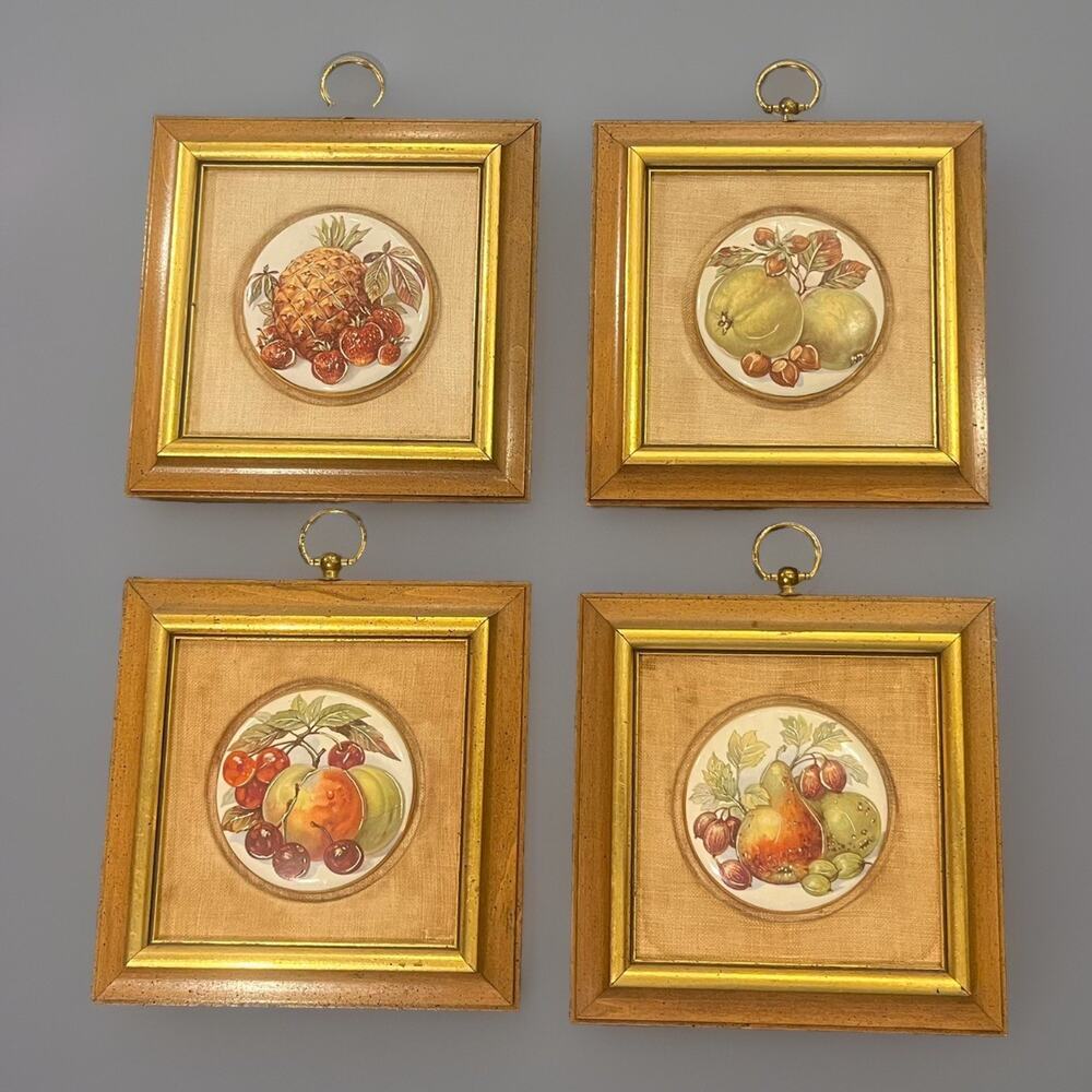 VTG MCM Sungott Art Studios Porcelain Hand Enameled Fruit 24Kt Gold Rim #160 Set